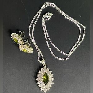 Lime Green Faux Diamond Necklace & Earrings set